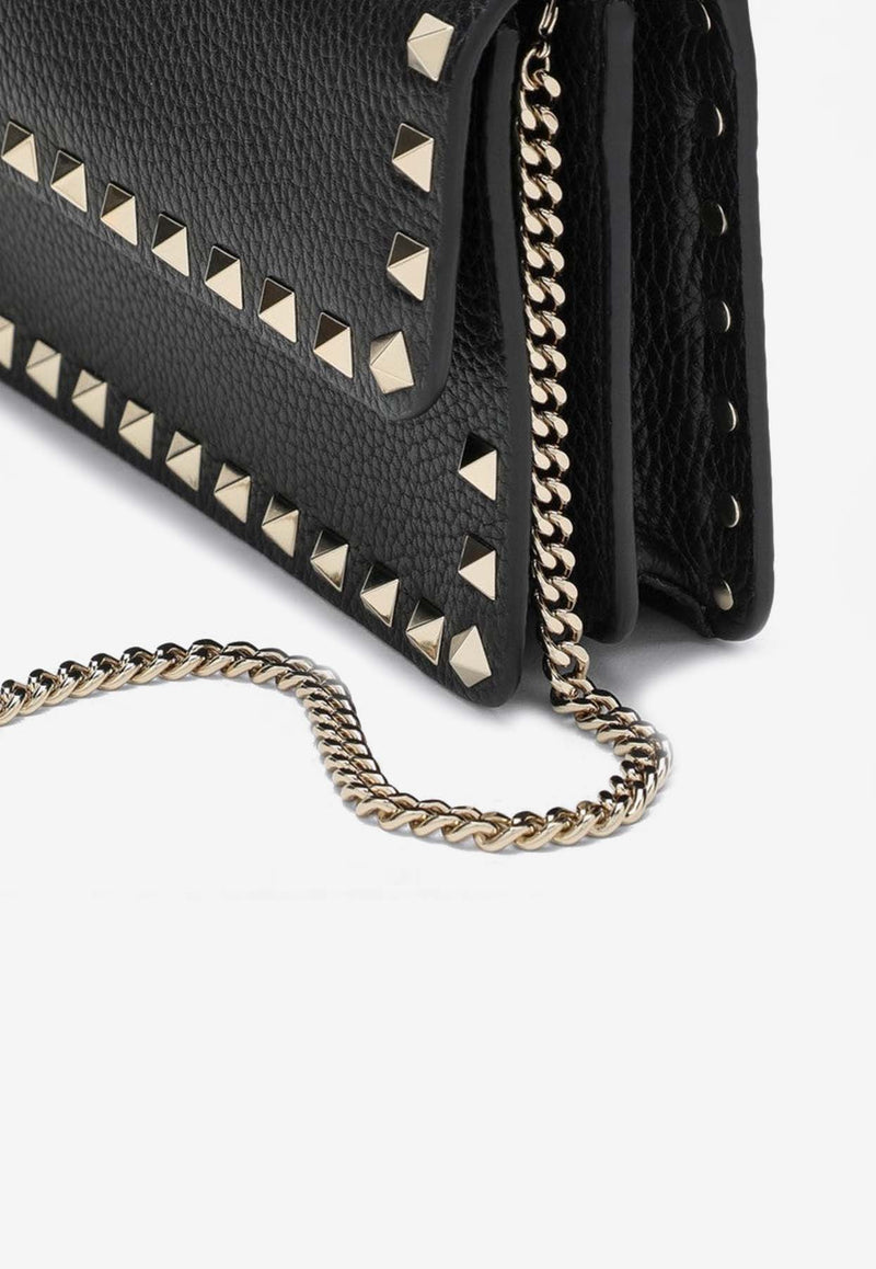 Valentino Rockstud Grained Leather Chain Clutch Black 5W2P0S61VSH/P_VALE-0NO