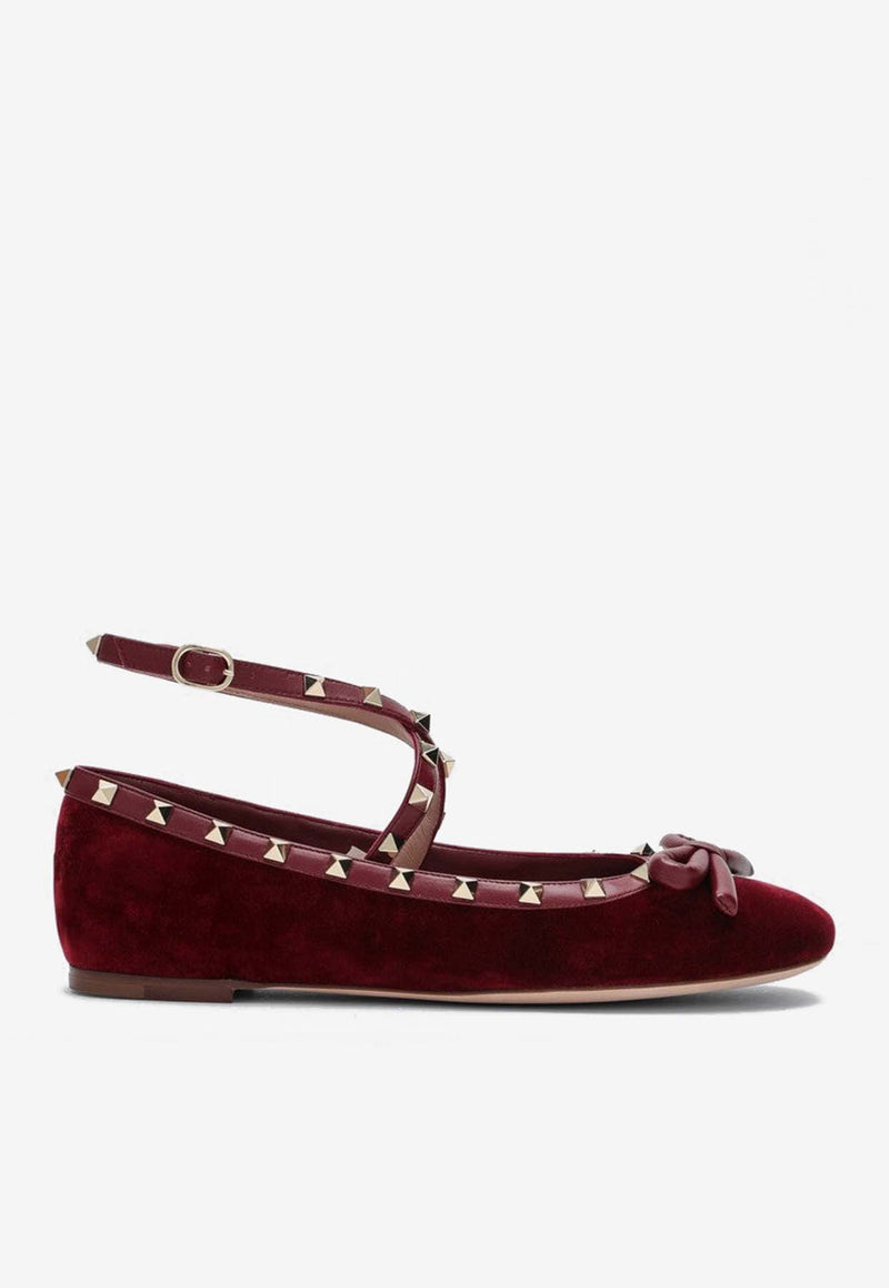 Valentino Rockstud Velvet Ballet Flats Red 5W2S0HB6CWY/P_VALE-C52