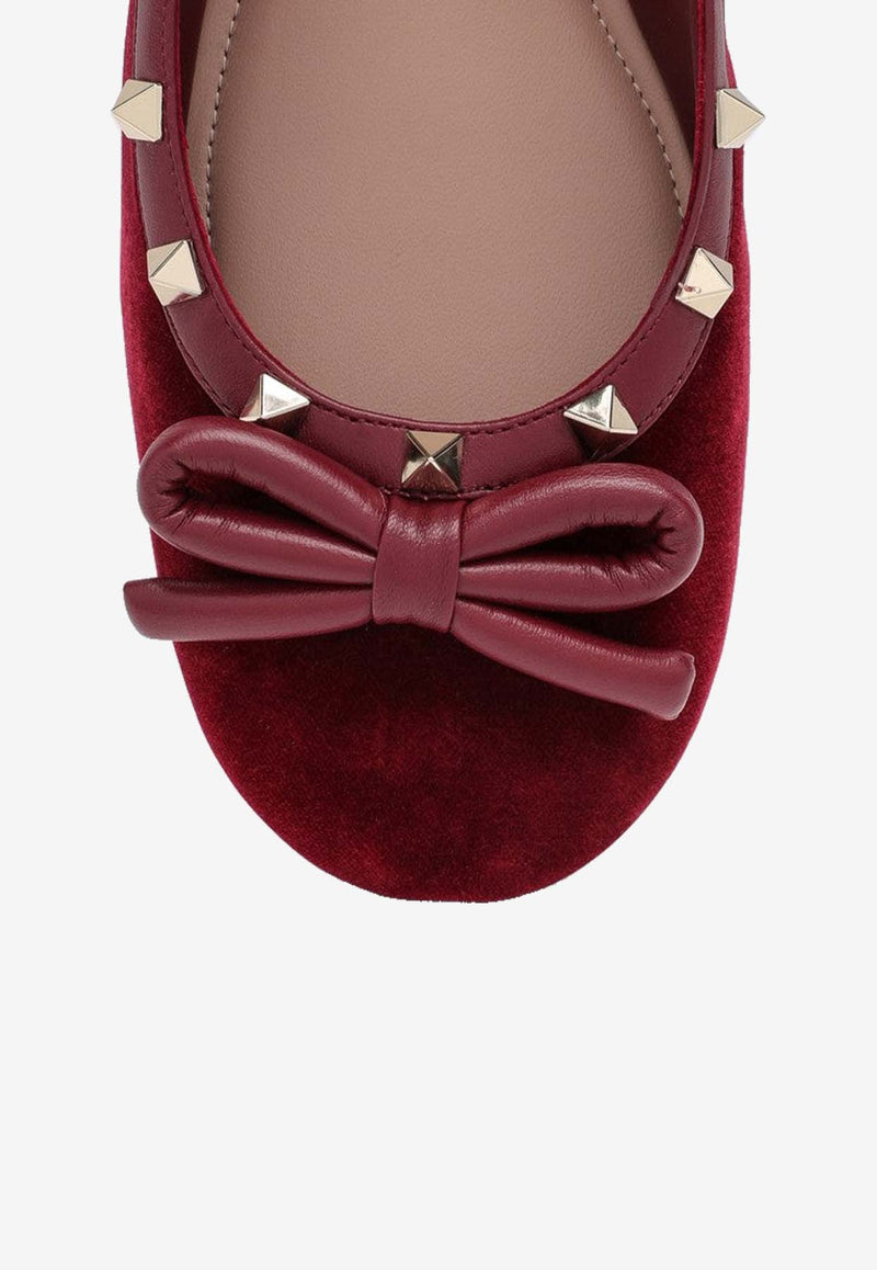 Valentino Rockstud Velvet Ballet Flats Red 5W2S0HB6CWY/P_VALE-C52