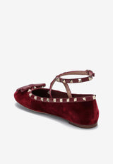 Valentino Rockstud Velvet Ballet Flats Red 5W2S0HB6CWY/P_VALE-C52