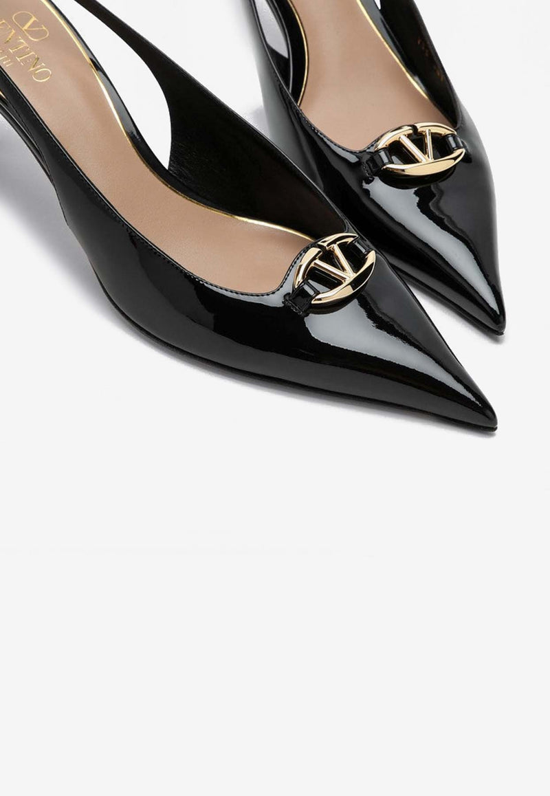 Valentino The Bold Edition VLogo 60 Slingback Pumps in Patent Leather Black 5W2S0JB7LHS/P_VALE-0NO