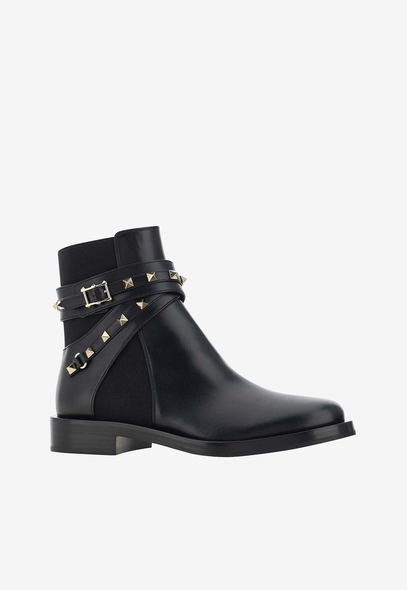 Valentino Rockstud Leather Ankle Boots Black 5W2S0JQ7RPX 0NO