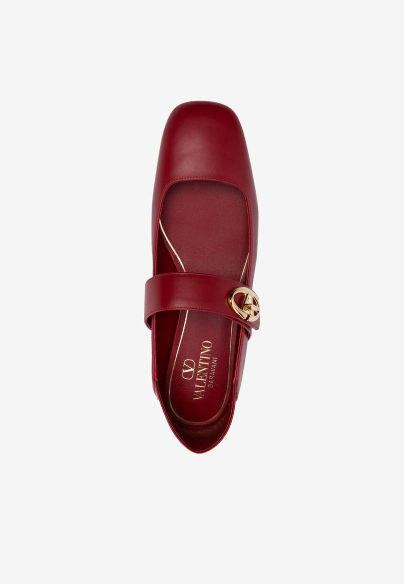 Valentino VLogo Locker Mary-Jane Leather Ballet Flats Red 5W2S0JV2EEY 0RO