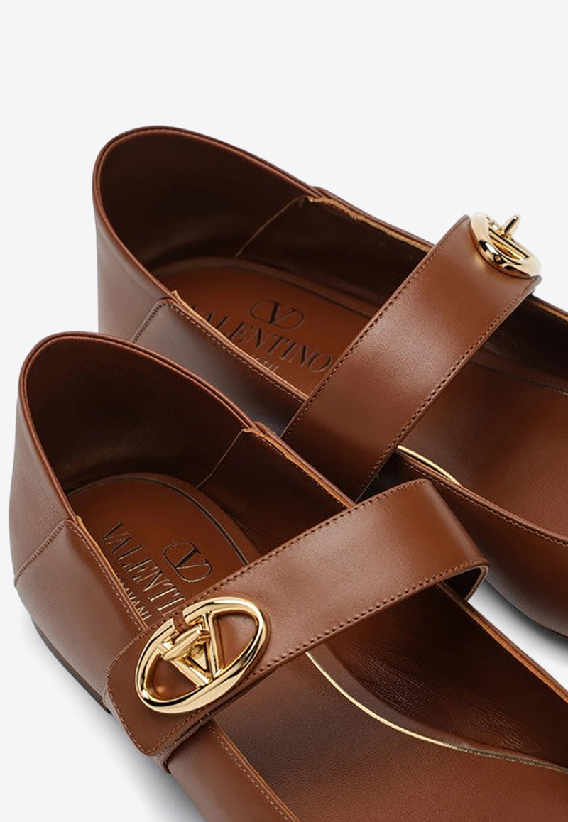 Valentino VLogo Mary-Jane Leather Ballet Flats Brown 5W2S0JV2EEY/P_VALE-N58