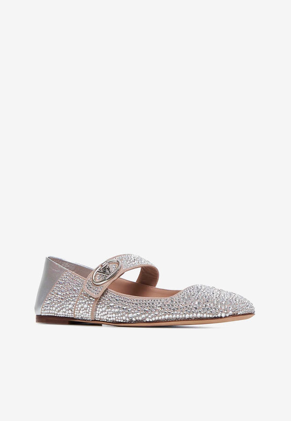 Valentino VLogo Locker Mary-Jane Studded Ballet Flats Silver 5W2S0JV2PQZ MTN