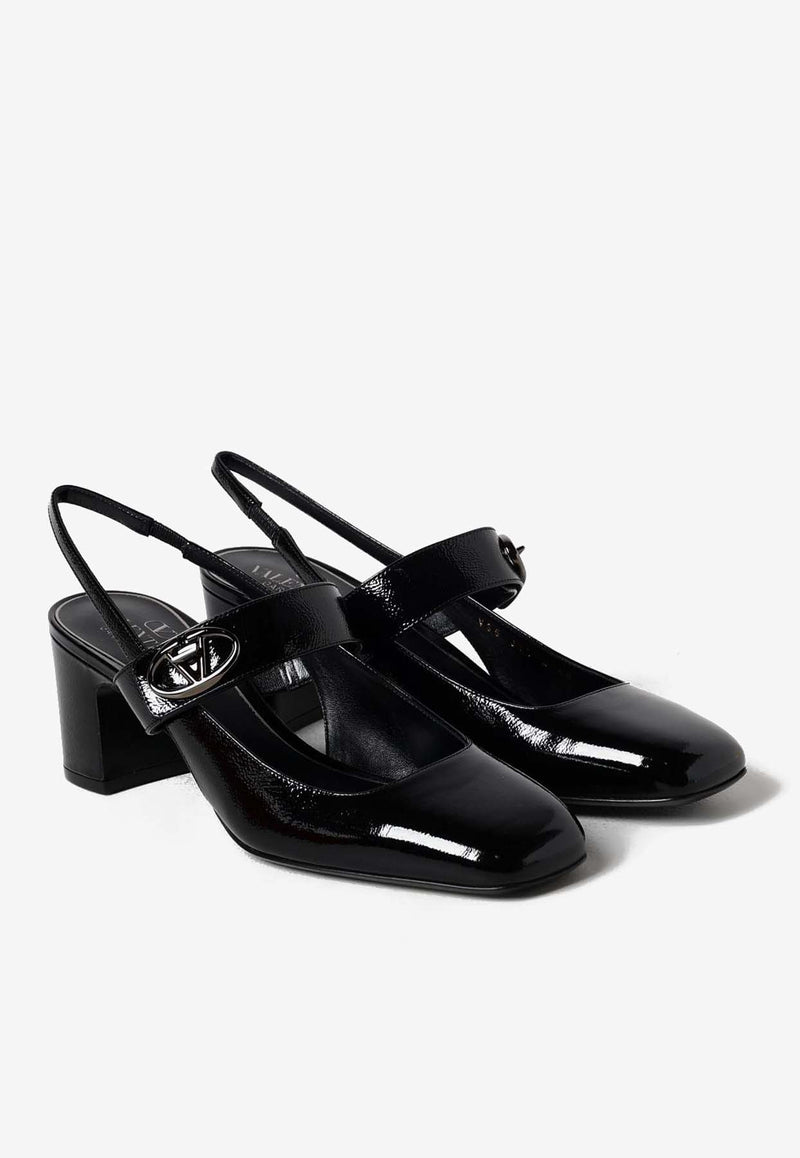 Valentino VLogo Locker 60 Mary-Jane Slingback Pumps in Patent Leather Black 5W2S0JY1IZM 0NO