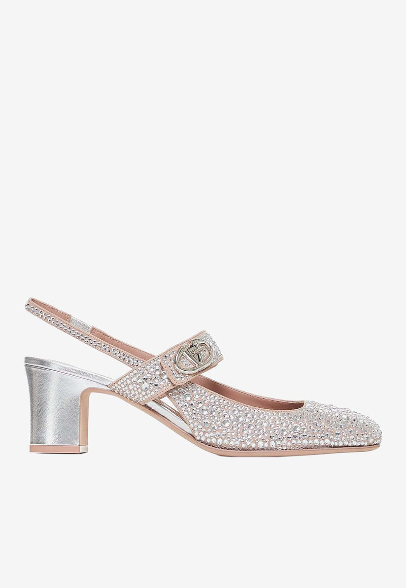 Valentino VLogo Locker 60 Mary-Jane Crystal Slingback Pumps Silver 5W2S0JY1PQZ MTN