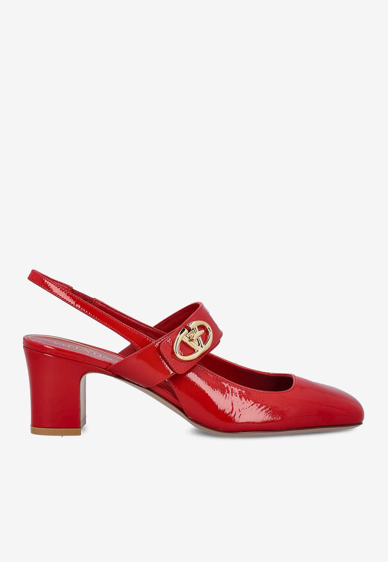 Valentino VLogo Locker 60 Mary-Jane Slingback Pumps in Patent Leather Red 5W2S0JY1RDA 0RO