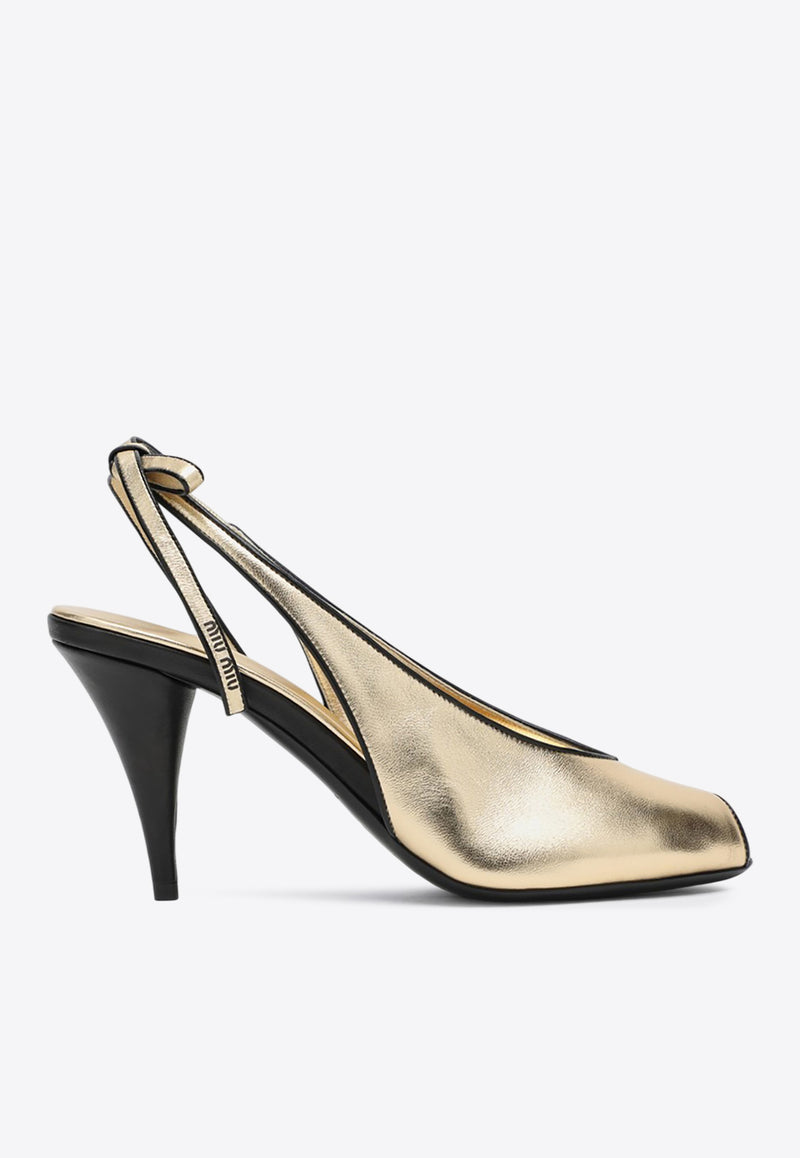 Miu Miu 85 Metallic Leather Slingback Sandals Gold 5X432E085X20/Q_MIU-F0W3L