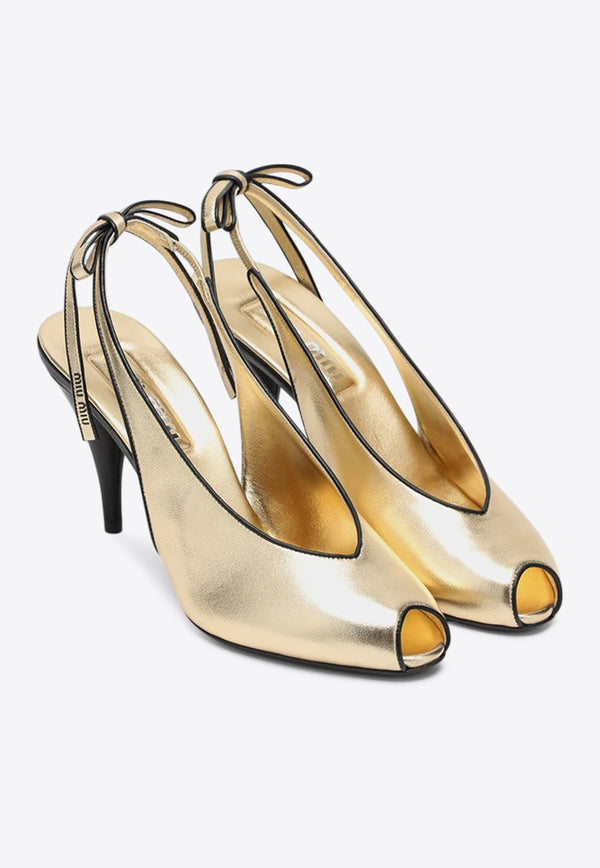 Miu Miu 85 Metallic Leather Slingback Sandals Gold 5X432E085X20/Q_MIU-F0W3L