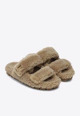 Miu Miu Logo Embossed Shearling Slides Beige 5XX663010173/R_MIU-F0F24