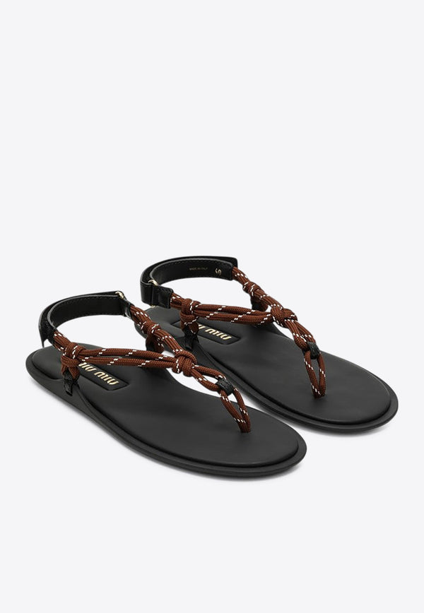 Miu Miu Riviere Rope and Leather Thong Sandals Brown 5Y184EM0053L74/Q_MIU-F0005