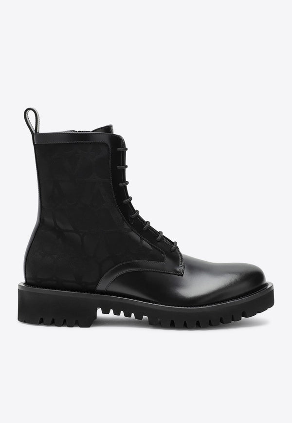 Valentino Toile Iconographe Lace-Up Combat Boots Black 5Y2S0H68HED/P_VALE-0NO