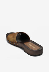 Miu Miu Logo Suede Slides Brown 5Z425EA030Z5O/Q_MIU-F0401