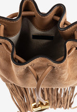 Jimmy Choo Mini Cinch Suede Bucket Bag with Fringe Tassels Brown BON BON BCKT N S MN JSU-TOFFEE TOFFEE GOLD