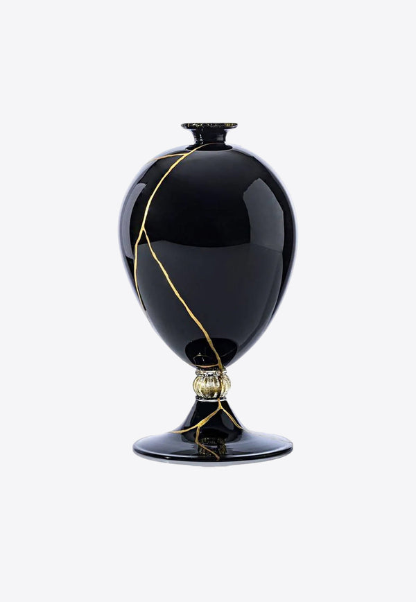 Venini Veronese Kintsugi Vase with Gold Detail Black 600.17 NE/CR F.ORO