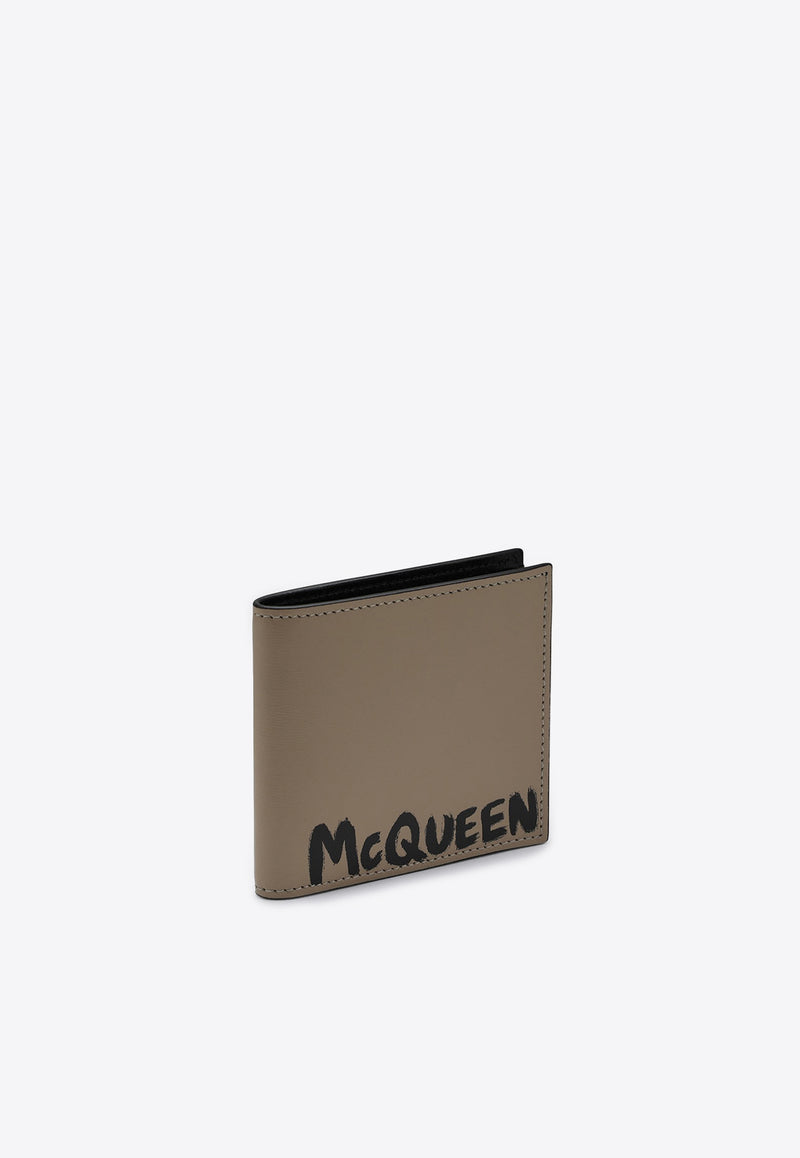 Alexander McQueen Graffiti Logo Bi-Fold Leather Wallet Beige 6021371AATG/P_ALEXQ-2601