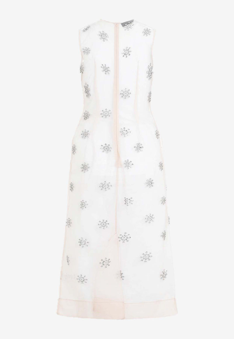 Crystal-Embellished Sheer Midi Dress