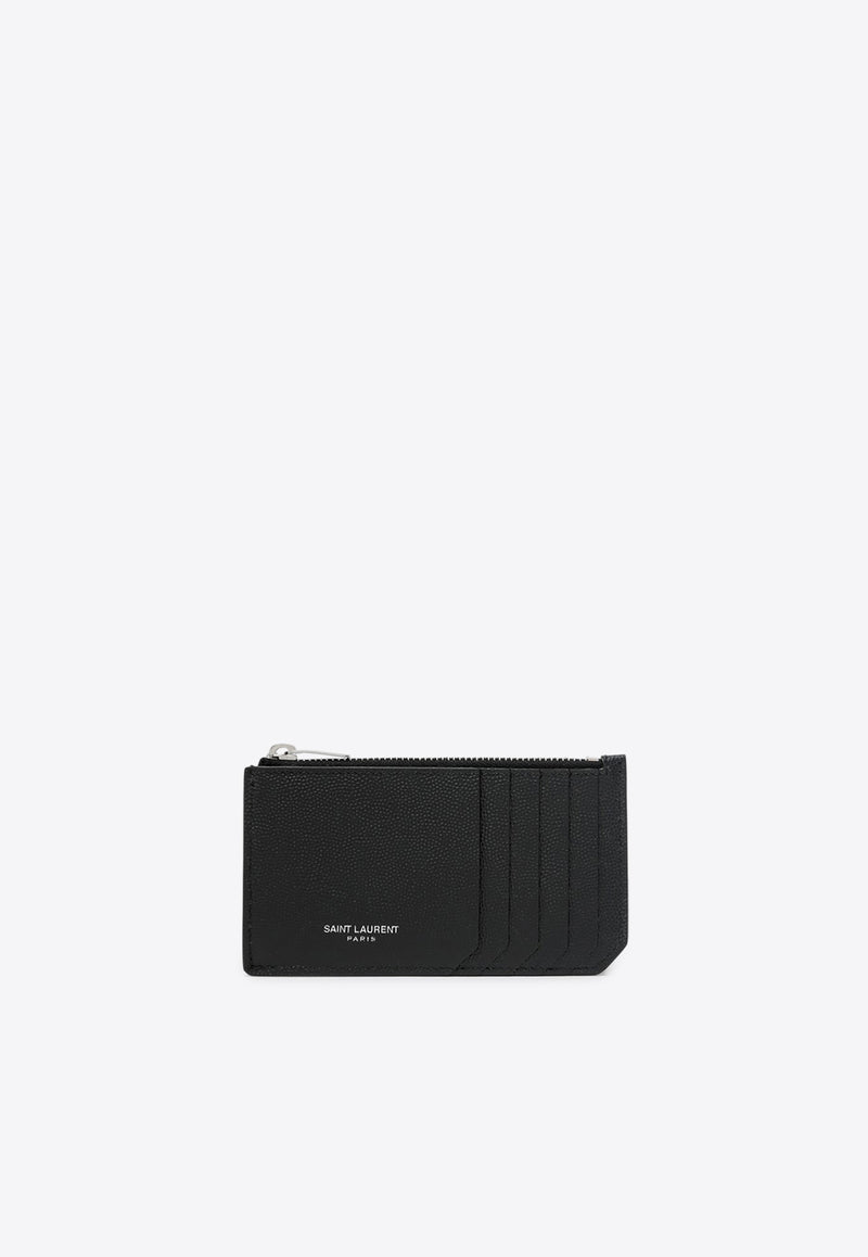 Saint Laurent Logo Stamp Leather Zip Cardholder Black 609362BTY0N_YSL-1000