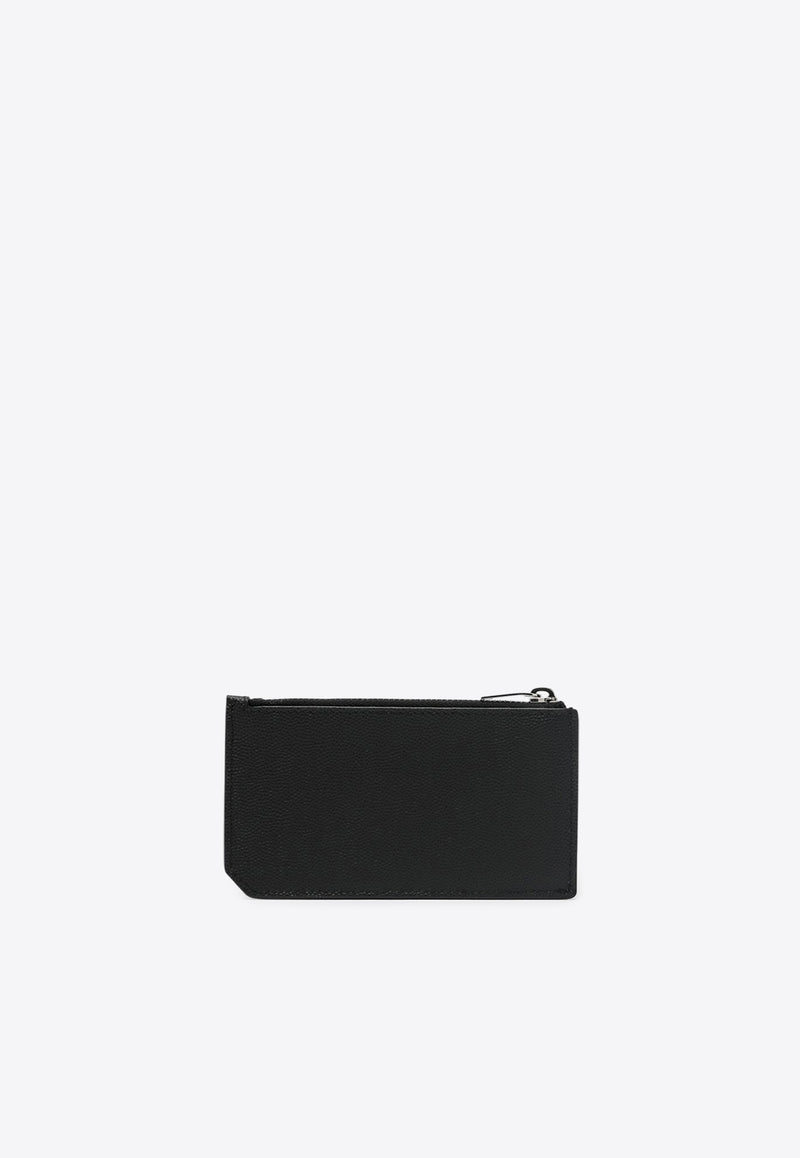 Saint Laurent Logo Stamp Leather Zip Cardholder Black 609362BTY0N_YSL-1000