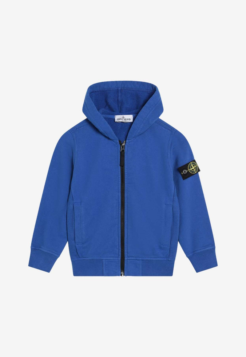 Stone Island Junior Boys Compass Patch Zip-Up Hoodie Blue 6100003-BS0A20/R_STONE-V0022