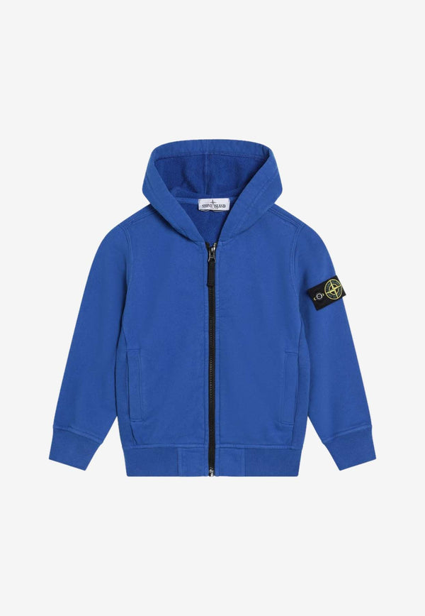 Stone Island Junior Boys Logo Patch Zip-Up Hoodie Blue 6100003-CS0A20/R_STONE-V0022