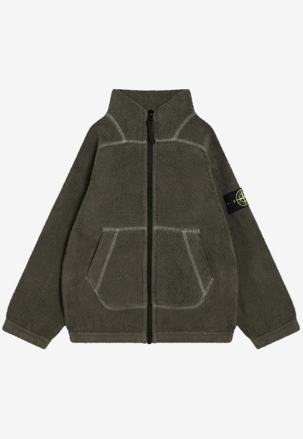 Stone Island Junior Boys Terry Cloth Zip-Up Sweatshirt Military Green 6100008-BS0181/R_STONE-V0054