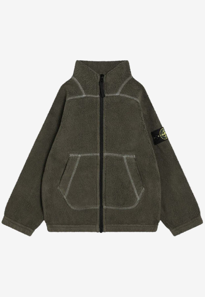 Stone Island Junior Boys Terry Cloth Zip-Up Sweatshirt Military Green 6100008-BS0181/R_STONE-V0054