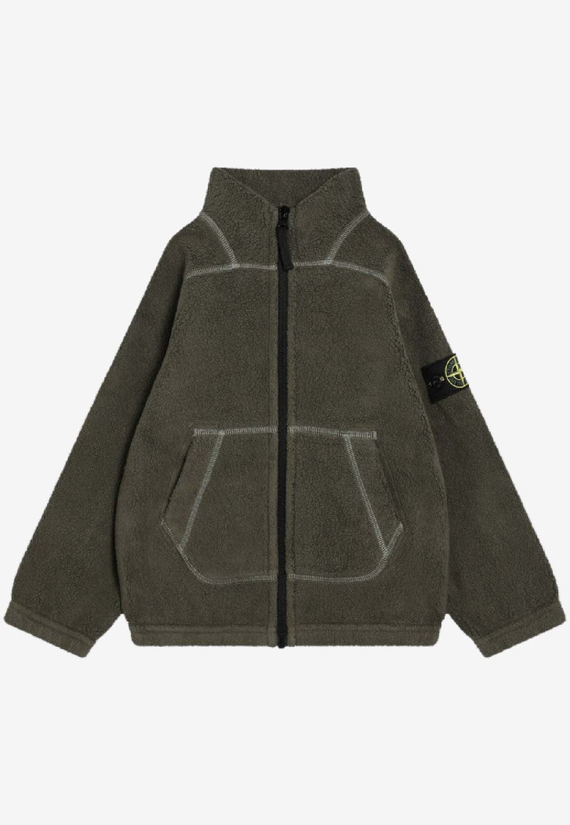 Stone Island Junior Boys Terry Cloth Zip-Up Sweatshirt Military Green 6100008S0181/R_STONE-V0054