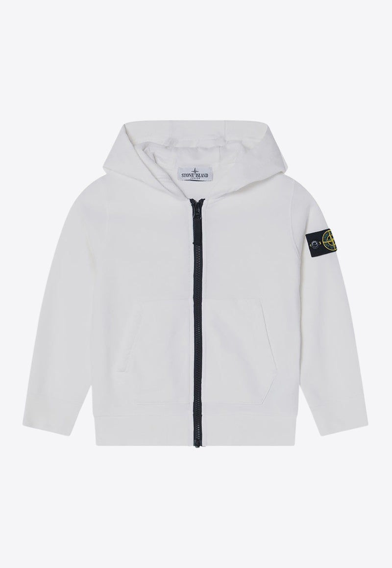 Stone Island Junior Boys Compass Patch Zip-Up Hoodie White 6100010S0040/Q_STONE-V0001