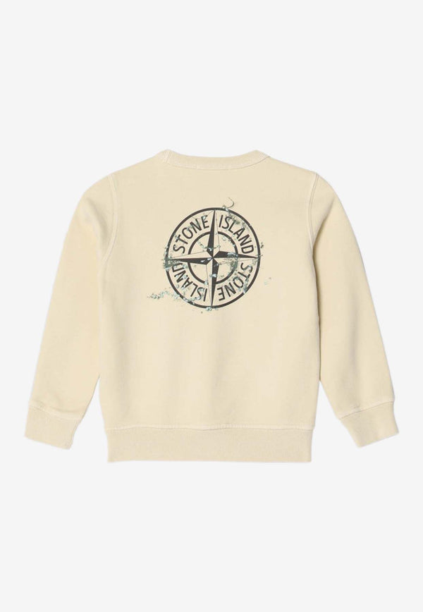 Stone Island Junior Boys Compass Print Sweatshirt Ivory 6100015-CS0268/R_STONE-V0093