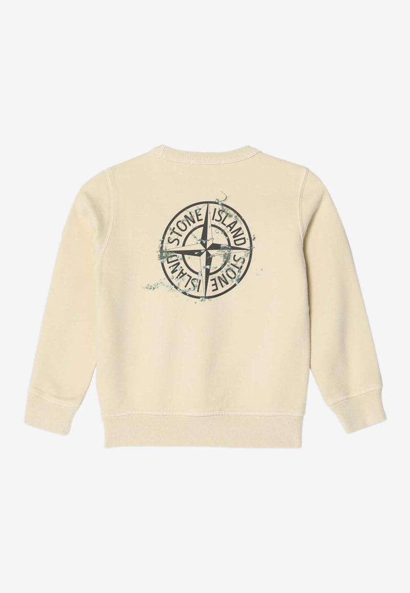 Stone Island Junior Boys Compass Print Sweatshirt Ivory 6100015-CS0268/R_STONE-V0093