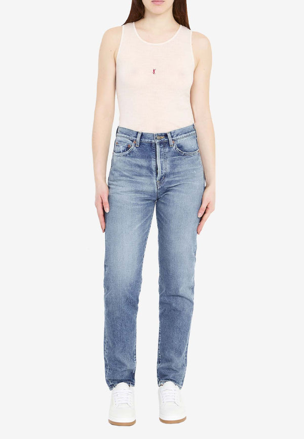 Saint Laurent Washed-Effect Slim Jeans Blue