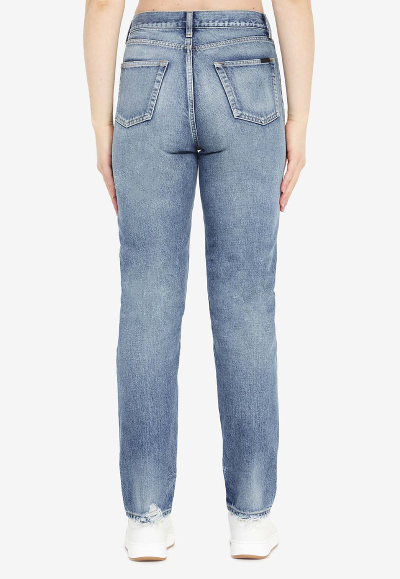 Saint Laurent Washed-Effect Slim Jeans Blue