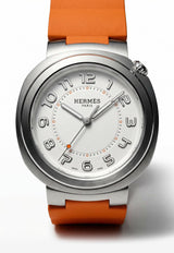 ساعة هيرميس كات 36 مم كبيرة مع حزام مطاطي باللون البرتقالي