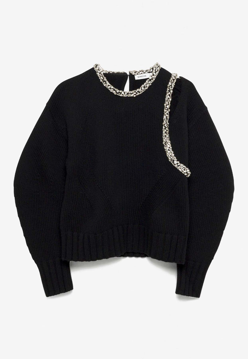 Simkhai Monroe Crystal-Embellished Knitted Sweater 623-2010-KBLACK