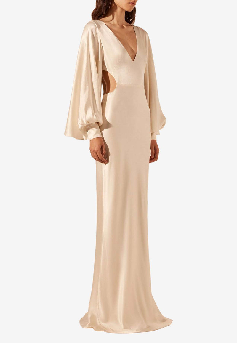 Shona Joy La Lune Flared-Sleeve Maxi Dress with Cut-Out Cream 6241503CREAM