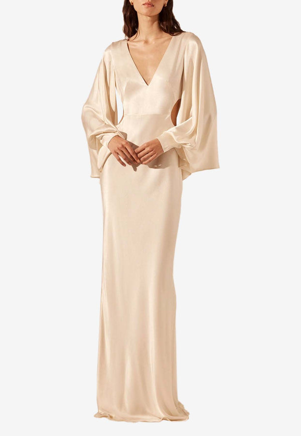 Shona Joy La Lune Flared-Sleeve Maxi Dress with Cut-Out Cream 6241503CREAM