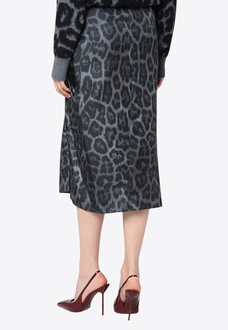 Stella McCartney Leopard Print Asymmetric Silk Midi Skirt  Gray 6301463GS225/R_STELL-1230