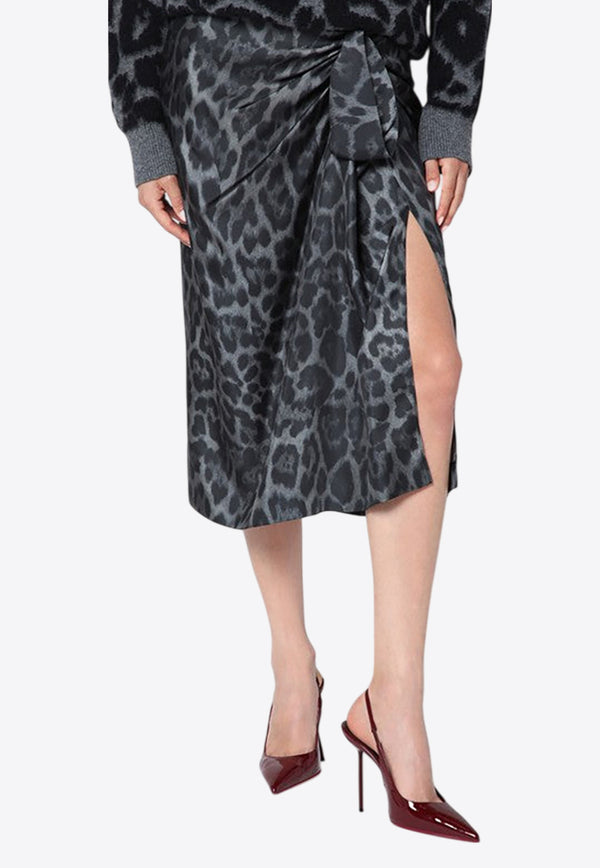 Stella McCartney Leopard Print Asymmetric Silk Midi Skirt  Gray 6301463GS225/R_STELL-1230