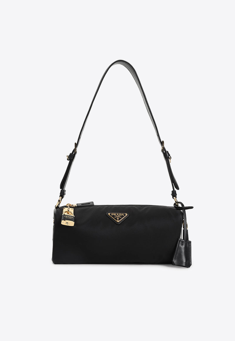 Medium Re-Nylon and Leather Shoulder Bag