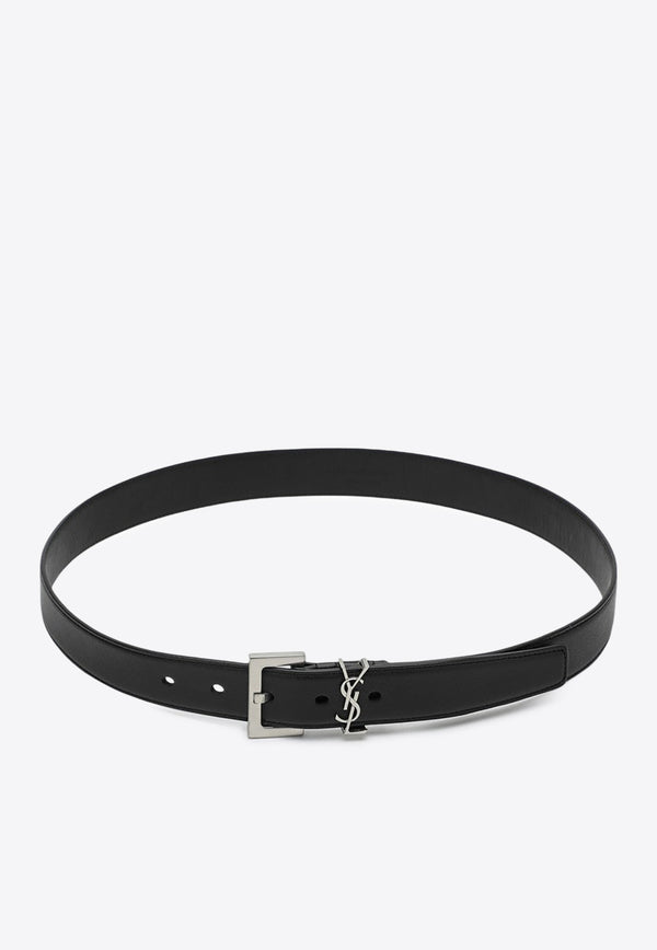 Saint Laurent Cassandre Leather Belt Black 634437BOO0E/P_YSL-1000