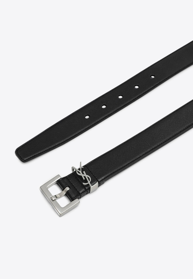 Saint Laurent Cassandre Leather Belt Black 634437BOO0E/P_YSL-1000