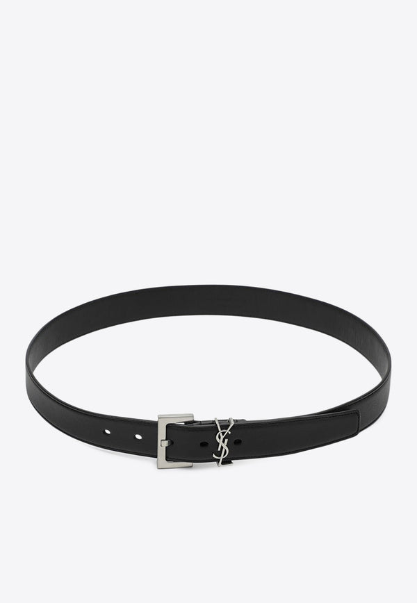 Saint Laurent Cassandre Leather Belt Black 634437BOO0E/R_YSL-1000