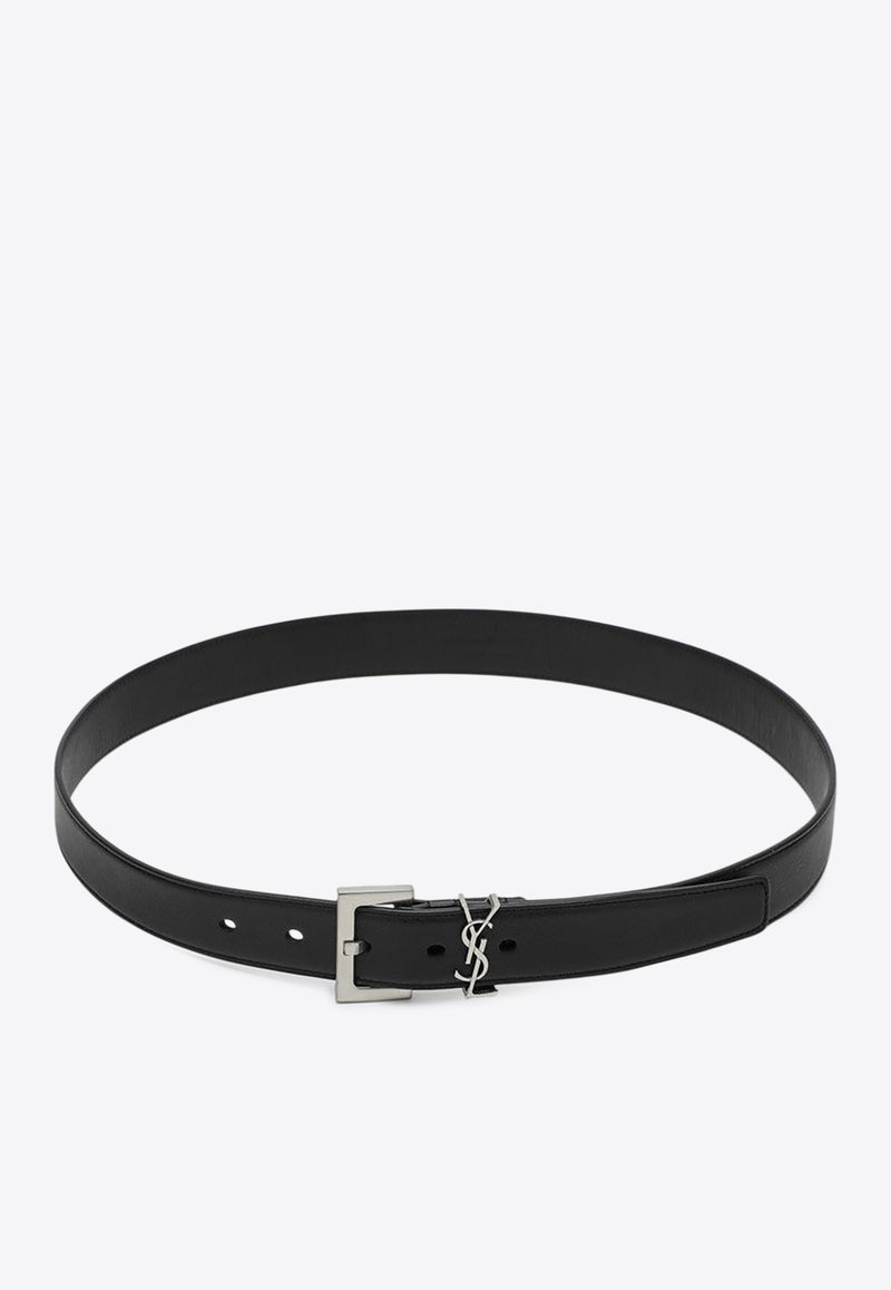Saint Laurent Cassandre Leather Belt Black 634437BOO0E/R_YSL-1000