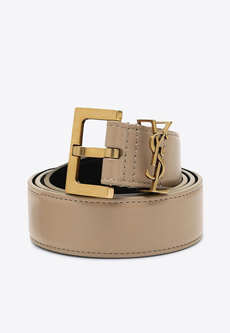 Saint Laurent Cassandre Leather Buckle Belt Beige 634437BOO0W/P_YSL-2721