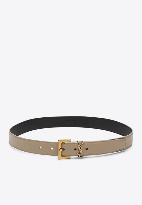 Saint Laurent Cassandre Leather Belt Beige 634437BOO0W_YSL-2721