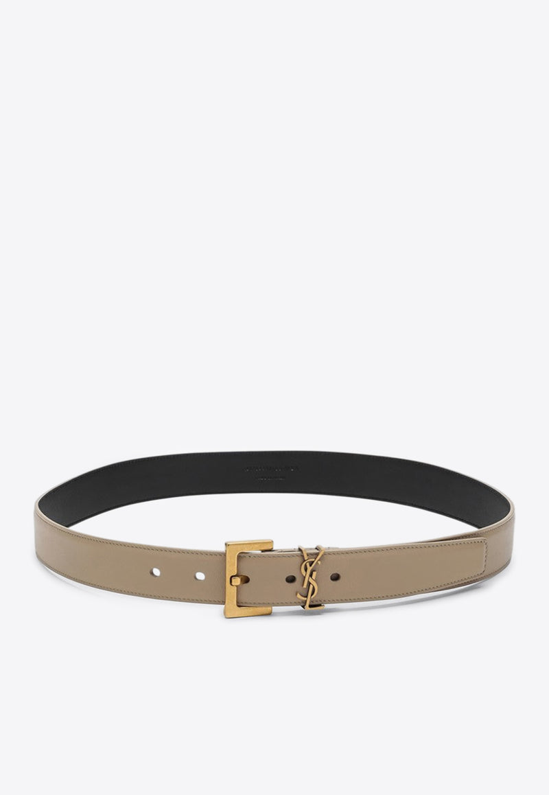 Saint Laurent Cassandre Leather Belt Beige 634437BOO0W_YSL-2721