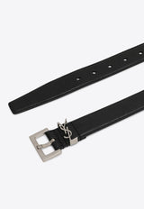 Saint Laurent Cassandre Leather Buckle Belt Black 634440BRM0E/P_YSL-1000