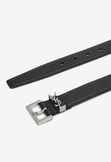 Saint Laurent Cassandre Buckle Grained Leather Belt Black 634440DTI0E/P_YSL-1000